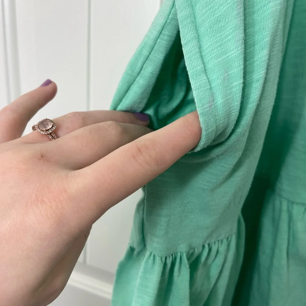 Cat & Jack girl’s turquoise tiered twisted back‎ pocket tshirt dress medium